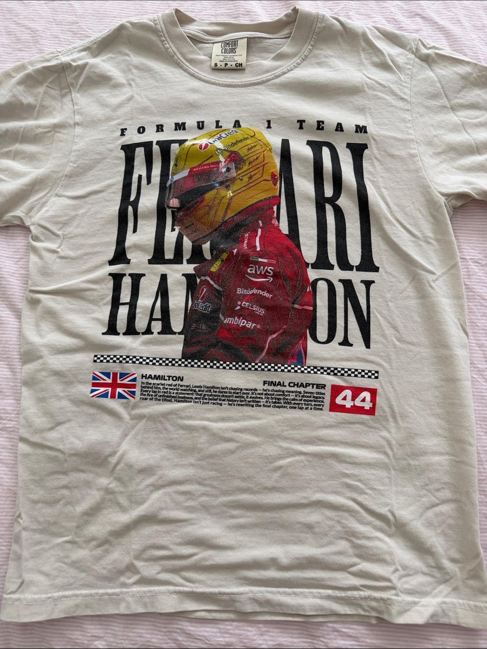 Comfort Colors White Ferrari Graphic Tee with Red & Yellow Print